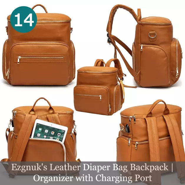 Ezgnuk's Leather Diaper Bag Backpack  Organizer with Charging Port